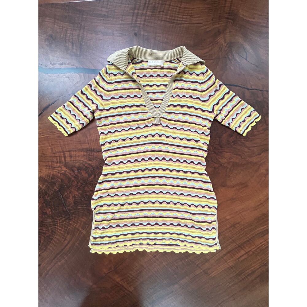 Ulla Johnson Silk Blend Wave Knit Polo Top - Size P